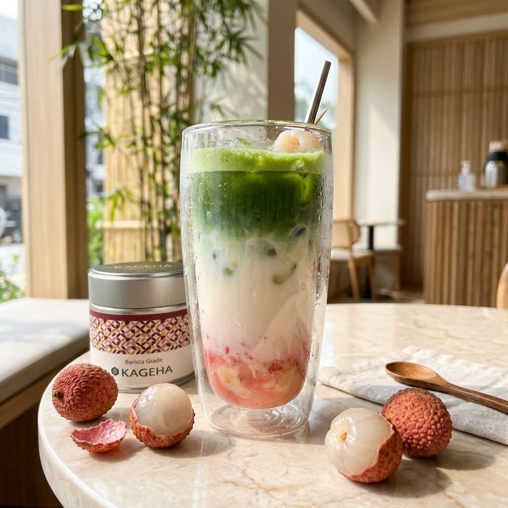 Layered lychee matcha drink